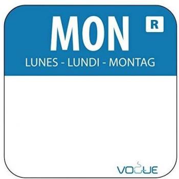 Etiquetas Alimentarias Removibles de Color Azul Lunes - Pack de 1000 - Sistema de Rotación para Seguridad Alimentaria
