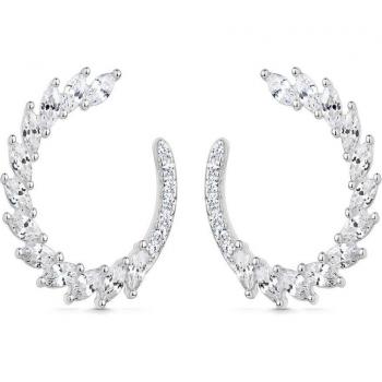 Pendientes criollas de plata con circonitas blancas ovaladas simulando plumas