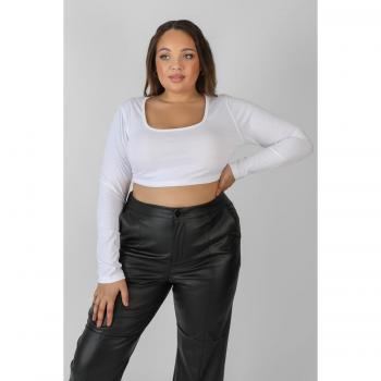 Curve Scoop Neck Long Sleeve Crop Top White (UK 20)