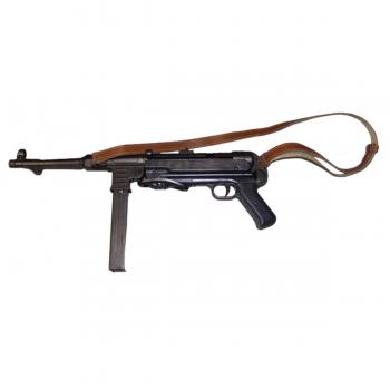 Réplica de Ametralladora MP40, 9mm con Diseño Histórico de la Segunda Guerra Mundial y Correa de Piel - Ideal para Decoración