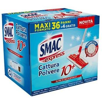 Paños Cattura Polvo SMAC Express 10+ Maxi Formato - 120 Panni, Compatibles con Todas las Escobas, Eficaces en Todo Tipo de Superficies