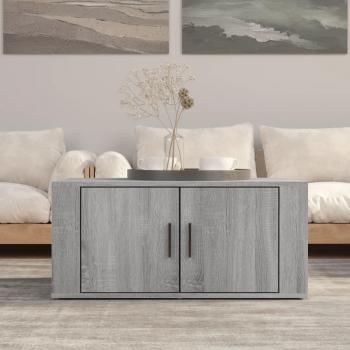 Mesa de centro madera contrachapada 80x50x36 cm en colores Blanco, Negro y Gris Sonoma, ideal para salón o comedor, con diseño auxiliar y acabado brillante