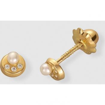 Pendientes de bebé de oro con perla y circonita