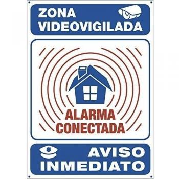 tualarmasincuotas.es Cartel METÁLICO Alarma Conectada Interior/Exterior y Ultra-Resistente | Cartel Disuasorio, Placa Aviso a policía, 30x21 cm