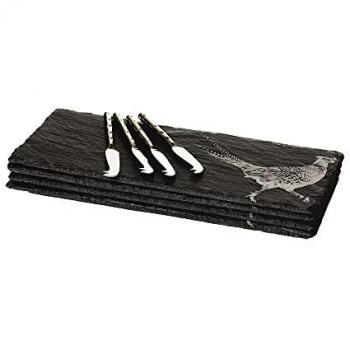 Pheasant Mini Slate Cheese Board & Knife Set - Engravable 4-Piece Gift Set