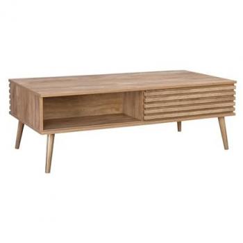 Mesa de Centro Escandinava Natural con Puertas Correderas y Nichos de Almacenaje 59x119x41.5 cm