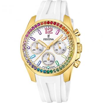 Reloj Festina Rainbow F20650/2 Analógico para Mujer con Esfera Blanca y Correa de Caucho Blanco