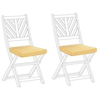 Conjunto de 2 cojines para silla de jardín amarillo y blanco, patrón geométrico, resistentes a los rayos UV, 37 x 34 cm
