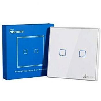 Interruptor Inteligente Wi-Fi 2 Canales con Control Remoto 433MHz Sonoff T2EU2C-RF