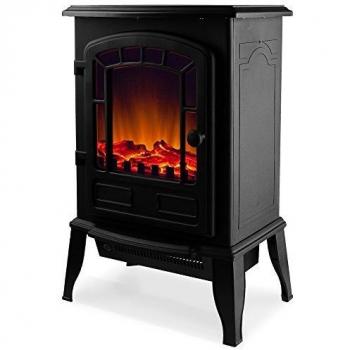 Chimenea Eléctrica Decorativa Negra 2000W con Llama LED, Calefacción de 2 Niveles (1000-2000W), Dimensiones 56,5x24x39cm