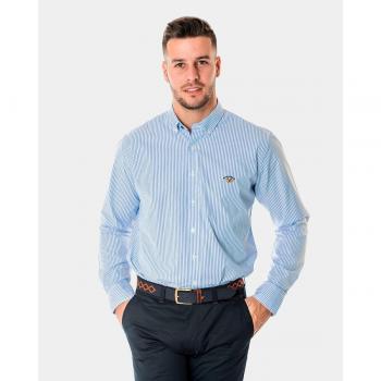 Camisa popelín de hombre regular rayas en azul claro Colección Bandera