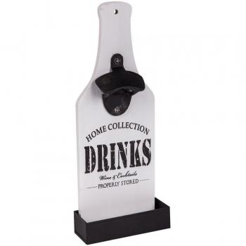 Creaciones Meng Botellero Destapador De MaderaBlanco Y Negro30x12x45 cm