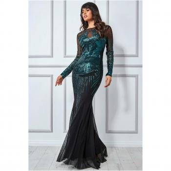 Goddiva Shooting Star Sequin Maxi Dress - Emerald