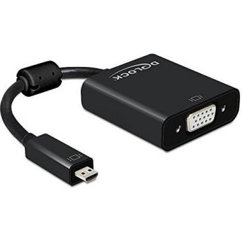 DELOCK Cable Adaptador Micro HDMI-D Macho a VGA Hembra con Audio, Color Negro
