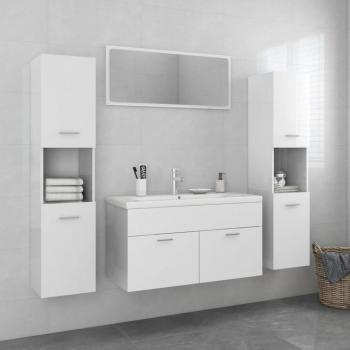 Juego de muebles de baño de madera pulida blanca con múltiples capas y brillo