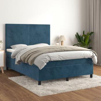 Cama box spring suave con colchón azul oscuro 140x200 cm en terciopelo