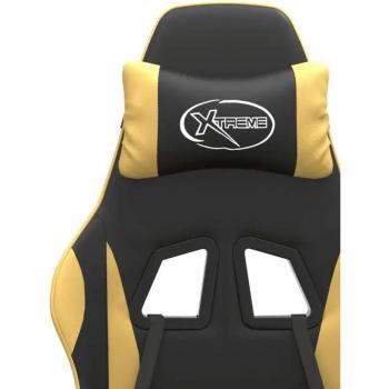 Silla gaming con reposapiés cuero sintético negro dorado