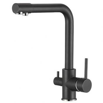 Grifo de Cocina Ósmosis 3 Vías Redondo Negro Mate Alta Presión Monomando Giratorio 360º Ahorro de Agua Instalación Fácil Acero Inoxidable Serie Nilo