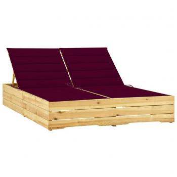 Tumbona doble de madera de pino impregnada con cojines en color rojo tinto