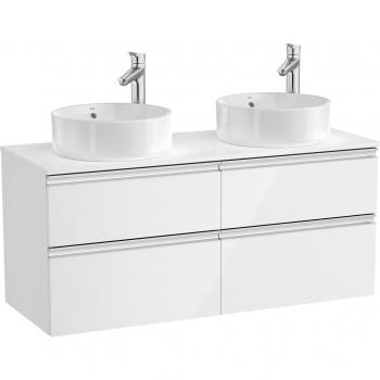 Mueble de baño doble Roca The Gap con 4 cajones, color blanco brillo, para 2 lavabos de sobre encimera