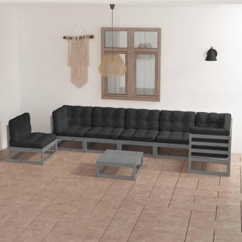 Muebles de jardín 8 piezas con cojines de madera maciza de pino
