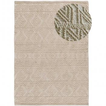 Alfombra Étnica de Algodón Reciclado Hecha a Mano en Crema con Relieve - 160x230 cm