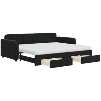 Sofá cama nido con cajones terciopelo negro 90x200 cm