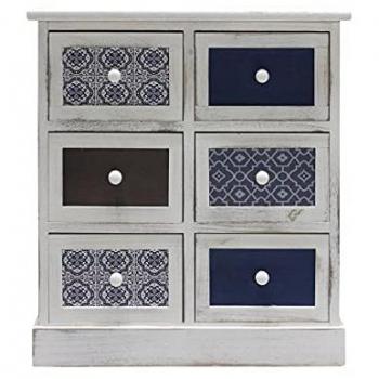 Chifonier Mobili Rebecca de Madera con 6 Cajones en Colores Blanco, Gris y Azul - 59,5x55,5x25 cm