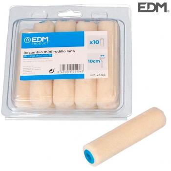 Recambio mini rodillo de lana 110mm, 10 unidades, pelo corto, especial para barnices y pinturas para suelos, marca EDM