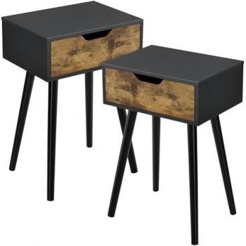 Conjunto de 2 Mesitas Auxiliares Östersund con Cajón - Negro/Efecto Madera Oscura 60x40x30 cm