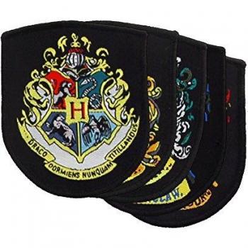 Conjunto de 5 parches bordados con los escudos de las casas de Hogwarts - Producto oficial de Harry Potter