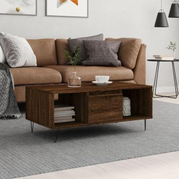 Mesa de comedor y centro en madera contrachapada marrón roble 90x50x36,5 cm