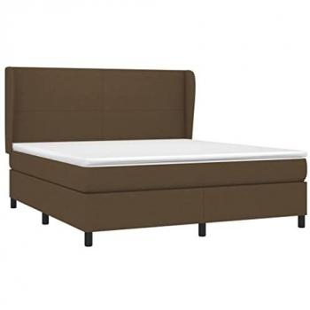Cama box spring con colchón viscoelástico de espuma, protector, muelles ensacados, adaptable, acolchado reversible, tela marrón oscuro 160x200 cm