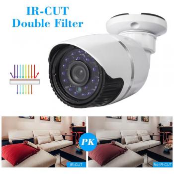 Cotier IP Cámara Bala (1/3 CMOS, 1.0MP, 720P, P2P Onvif, H.264, Impermeable, Visión Nocturna, Detección Movimiento, EU Plug, Interior/Exterior)