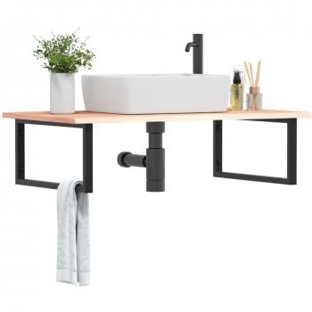 Estante de lavabo de pared de acero y madera maciza de roble
