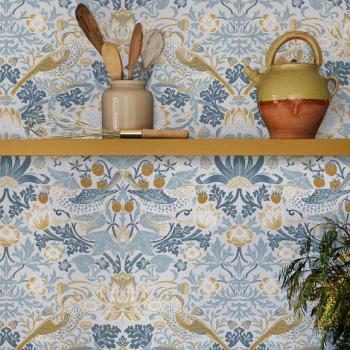 William Morris Strawberry Thief Textured Retro Wallpaper