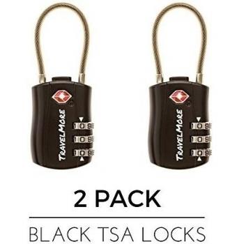 Paquete de 2 Candados de Combinación con Cable, Aprobado por la TSA para Maletas y Mochilas – Color Negro