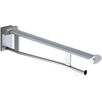 Agarradera abatible para WC Keuco Plan Care 70 cm, cromada/negro-gris con soporte para papel higiénico