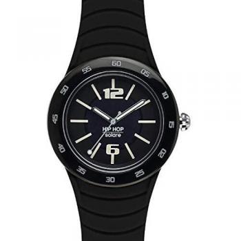 Hiphop mens metal solare watch collection monocolour black dial 3 hands quartz movement and silicon metal black strap hwu0778