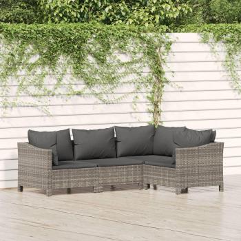 vidaXL 4-Piece Grey Poly Rattan Garden Lounge Set with Cushions
