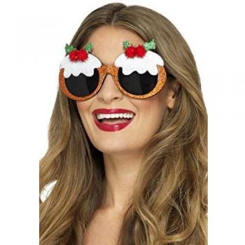 Smiffys-Smiffy'S-Gafas de pudín navideñas, Color marrón, Talla única 48294