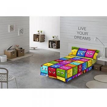 NATURALS Juego sabanas 3 pcs para Cama 90 cms Hello emoticonos, 100% algodón, Multicolor, 90 x 190 cm