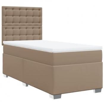 Cama box spring suave con colchón de cuero sintético capuchino 80x200 cm