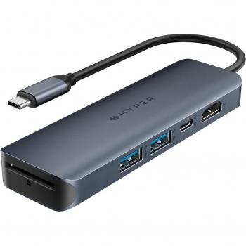HyperDrive Next 6 en 1 - Concentrador USB-C con HDMI 4K, SD y 6 Puertos USB-A