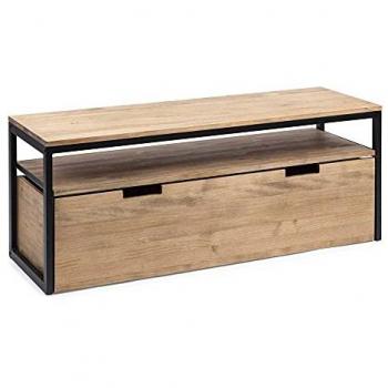 Mueble TV Eco Industrial Doble Cajón Extraíble 120x40x47cm Negro en Madera de Pino Acabado Vintage