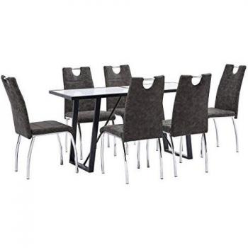 vidaXL Juego de Comedor 7 Piezas Cuero Sintético Mobiliario Decoración Interior Casa Hogar Robusto Duradero Resistente Funcional Práctico Útil Marrón