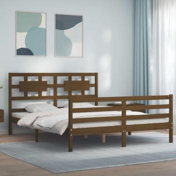 Cama King Size de Madera Maciza con Cabecera Color Miel