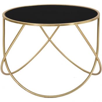 Mesa auxiliar redonda de metal dorado con tablero de vidrio negro Ø 60 x 45 cm