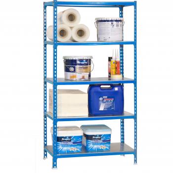 Estantería metálica SimonRack de almacenaje de acero, dimensiones 2000x1100x300 mm, con 5 baldas que soportan 200 kg de punto de flexión por balda, color azul/galva