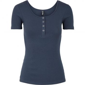 Pieces Camiseta Manga Corta Kitte Azul con diseño de canalé, corte corto, cuello redondo